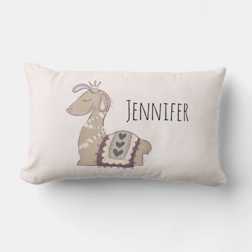 Cute Llama Princess Wearing a Crown Lumbar Pillow