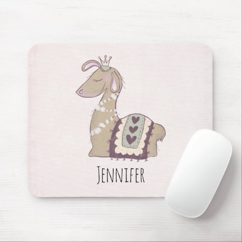 Cute Llama Princess Wearing a Crown Mouse Pad