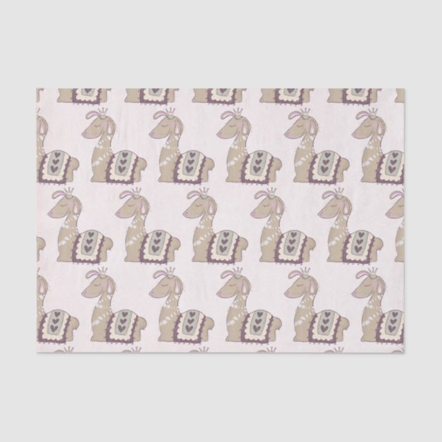 Cute Llama Princess Wearing a Crown Patterned Tissue Paper (Front)