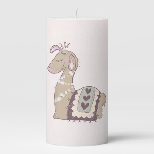 Cute Llama Princess Wearing a Crown Pillar Candle