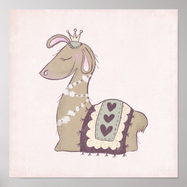 Cute Llama Princess Wearing a Crown Poster (Front)