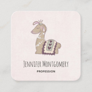 Cute Llama Princess Wearing a Crown Square Business Card