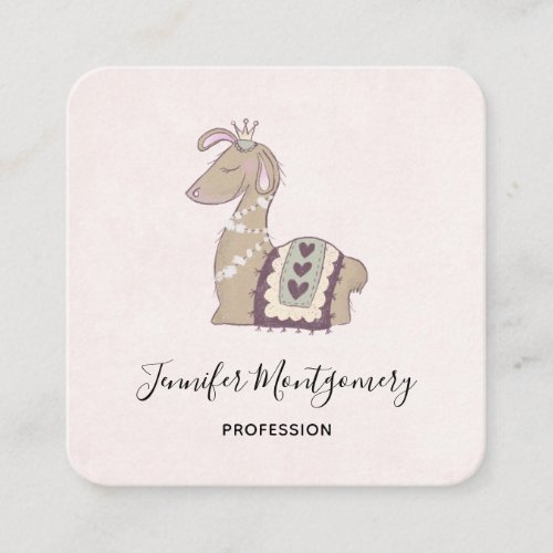 Cute Llama Princess Wearing a Crown Square Business Card
