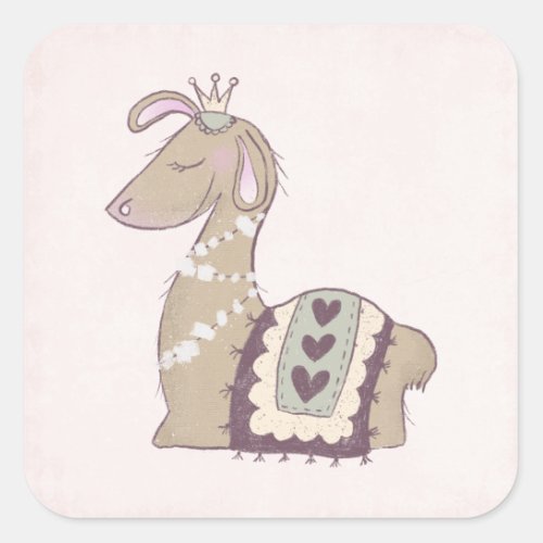 Cute Llama Princess Wearing a Crown Square Sticker