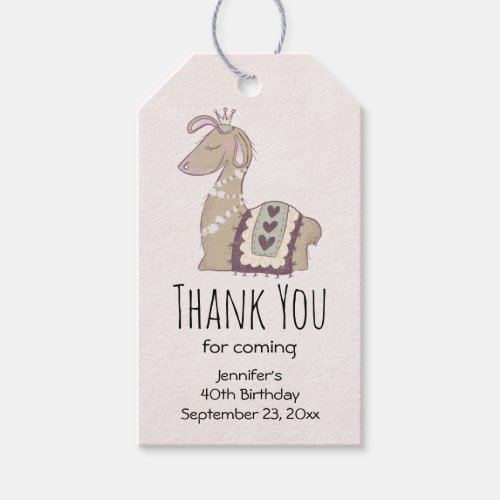 Cute Llama Princess Wearing a Crown Thank You Gift Tags