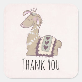 Cute Llama Princess Wearing a Crown Thank You Square Sticker