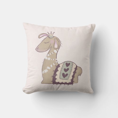 Cute Llama Princess Wearing a Crown Throw Pillow