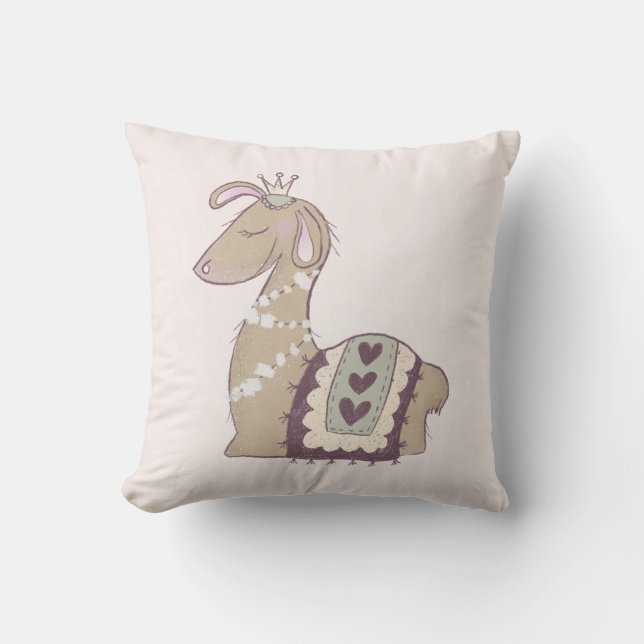 Cute Llama Princess Wearing a Crown Throw Pillow (Front)