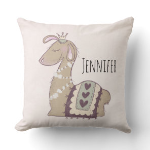 Cute Llama Princess Wearing a Crown Throw Pillow