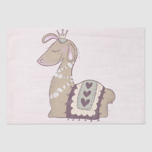 Cute Llama Princess Wearing a Crown Tissue Paper (Front)