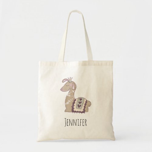 Cute Llama Princess Wearing a Crown Tote Bag