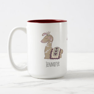 Cute Llama Princess Wearing a Crown Two-Tone Coffee Mug