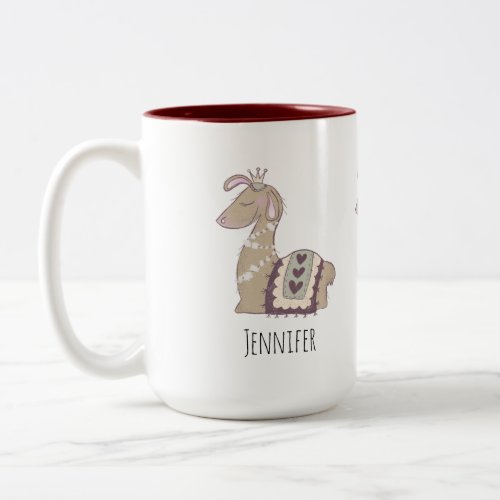 Cute Llama Princess Wearing a Crown Two_Tone Coffee Mug