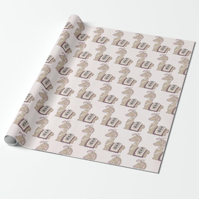 Cute Llama Princess Wearing a Crown Wrapping Paper (Unrolled)