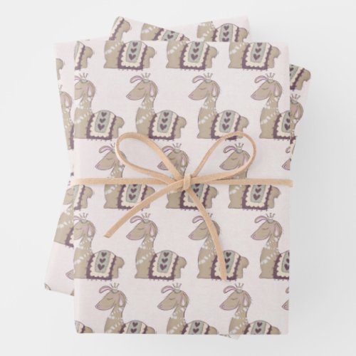 Cute Llama Princess Wearing a Crown Wrapping Paper Sheets