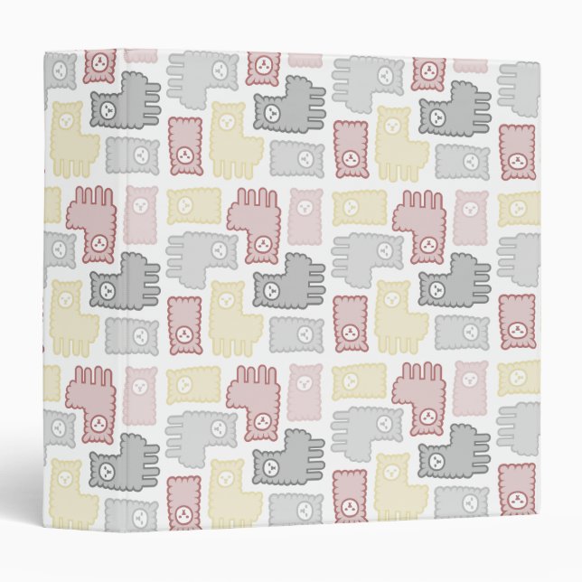 Cute Llama Puzzle Pattern 3 Ring Binder (Front/Spine)