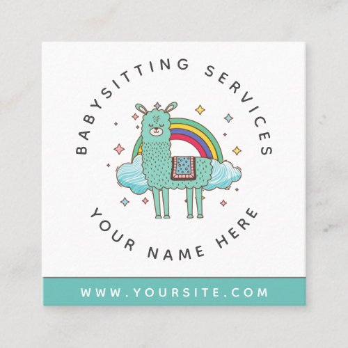Cute Llama Rainbow Daycare Childcare Babysitter Square Business Card