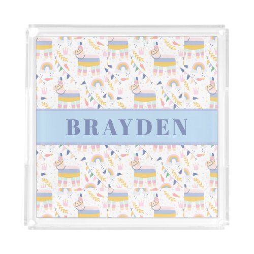 Cute Llama Rainbow Pattern Baby Nursery Bath  Acrylic Tray