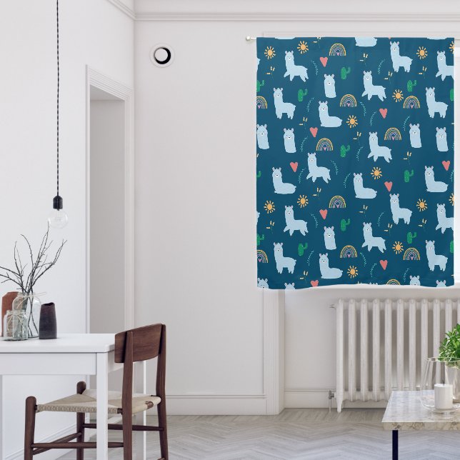 Cute Llama Rainbows in Blue Baby Boy Nursery Blackout Curtains (Living Room)