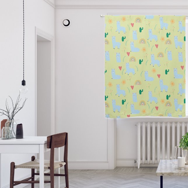 Cute Llama Rainbows Yellow & Blue Baby Boy Nursery Blackout Curtains (Living Room)