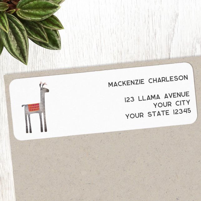 Cute Llama Return Address Label (Fun llama alpaca custom text return address label sticker)