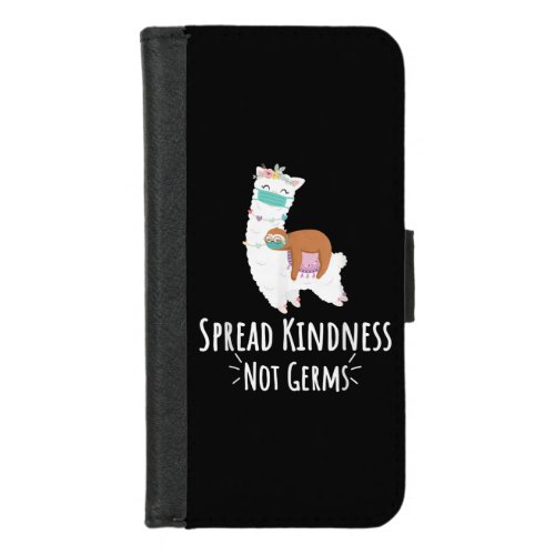 Cute Llama  Sloth With Face Mask Spread Kindness iPhone 87 Wallet Case