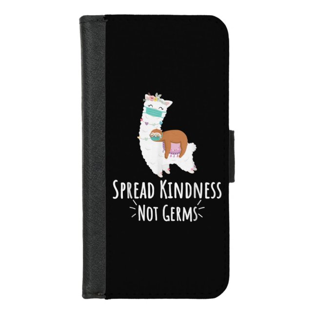 Cute Llama & Sloth With Face Mask Spread Kindness iPhone Wallet Case (Front)