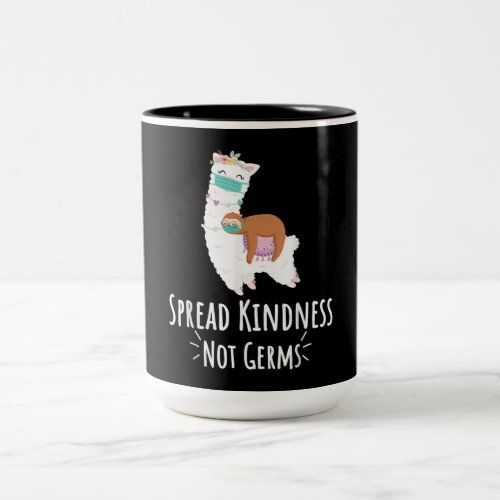Cute Llama  Sloth With Face Mask Spread Kindness Two_Tone Coffee Mug