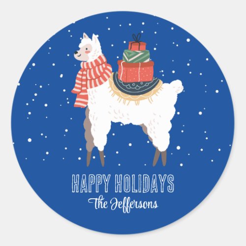 Cute Llama Snowy Winter Holiday Christmas Animal Classic Round Sticker