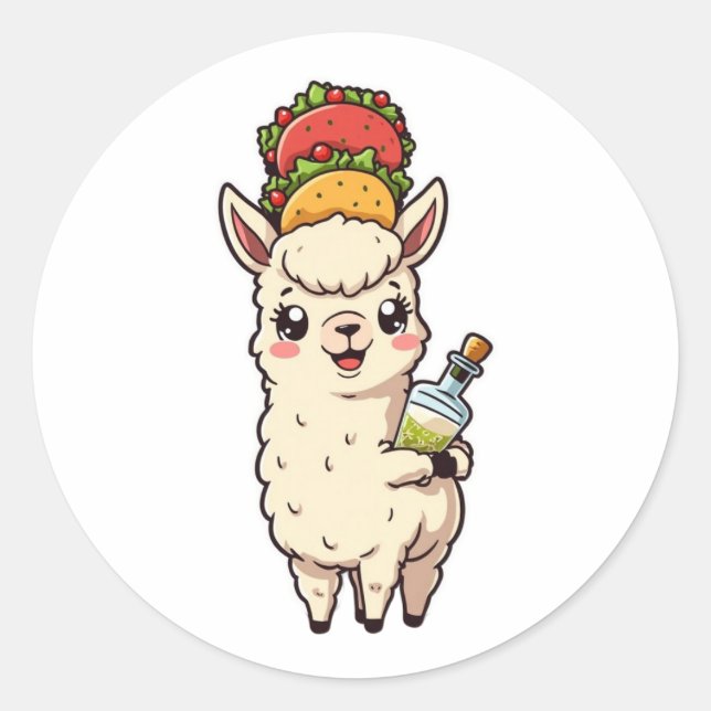 Cute Llama Taco Tequila Sticker - Kawaii Food Fun (Front)