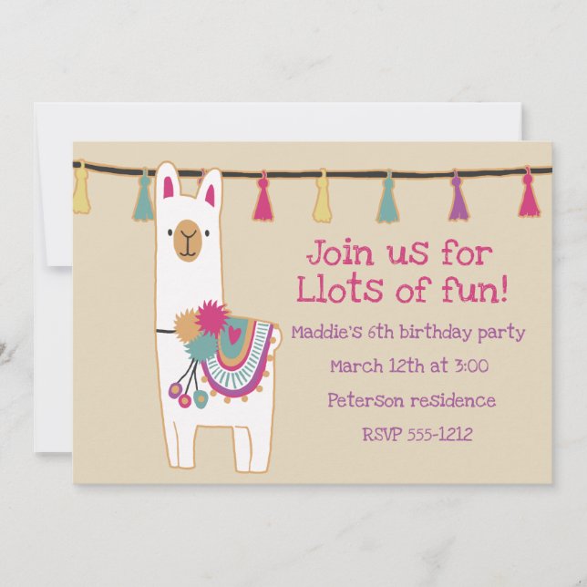 Cute llama & tassels design invitation (Front)