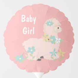 Cute Llama Teal Pink Baby Girl Balloon