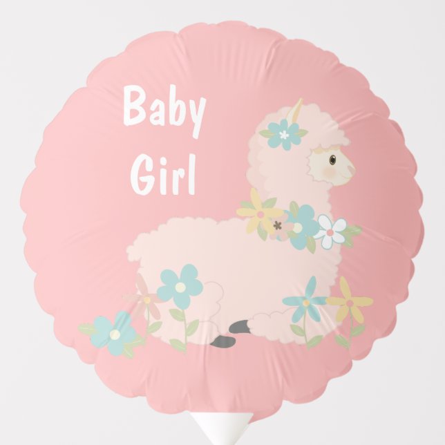 Cute Llama Teal Pink Baby Girl Balloon (Front)