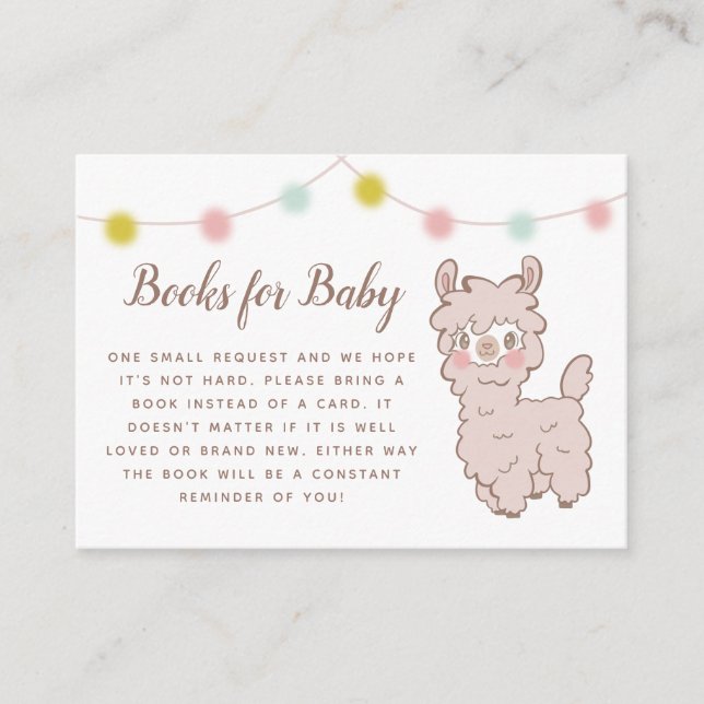 Cute Llama Theme Baby Shower Book Request Enclosure Card (Front)