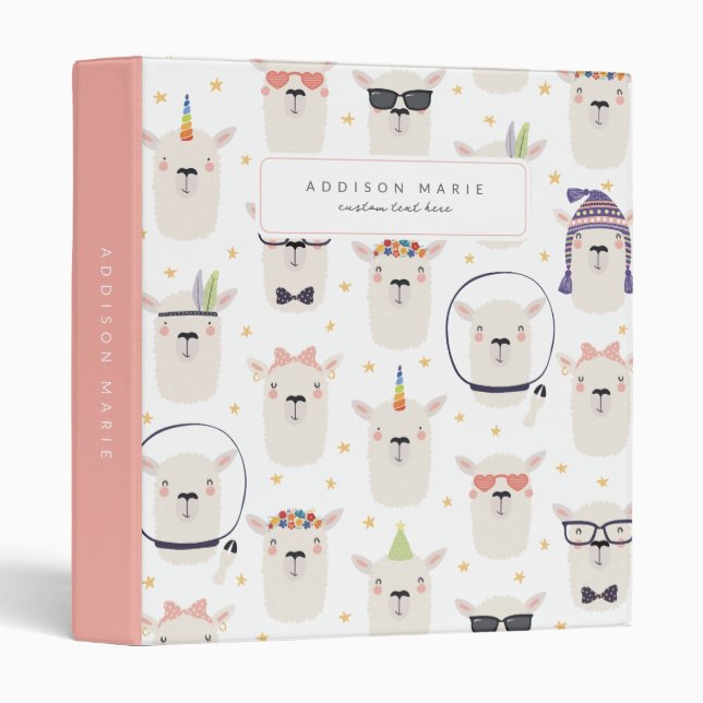 Cute Llama Themed 3-Ring Binder for Back to School (Front/Spine)