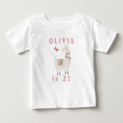 Cute Llama Themed Birthday Custom Name  Age Baby T_Shirt