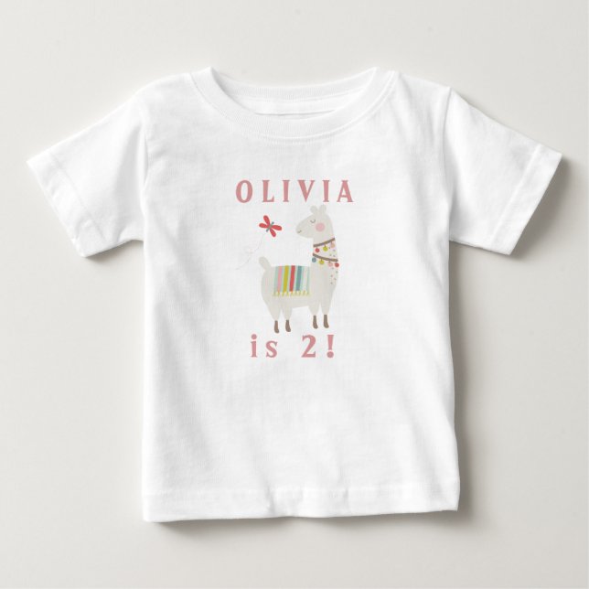 Cute Llama Themed Birthday Custom Name & Age Baby T-Shirt (Front)
