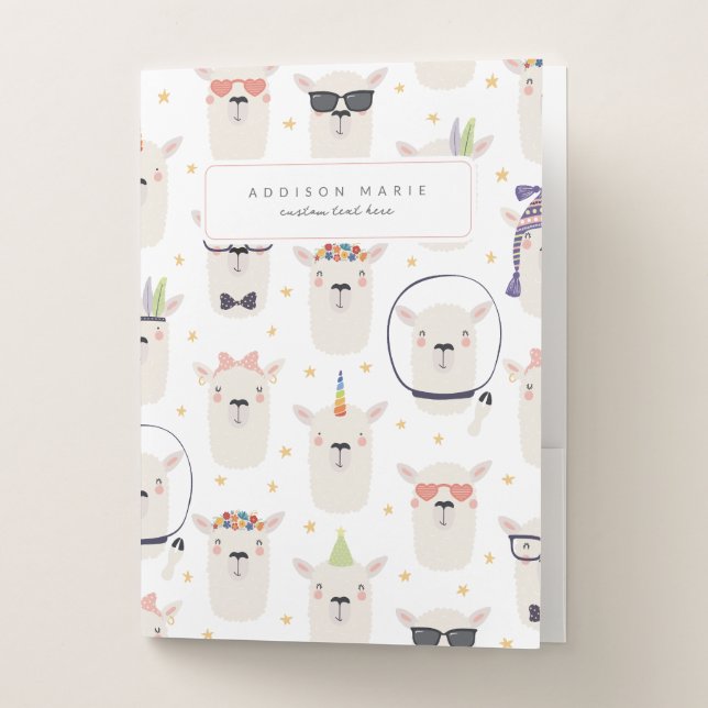 Cute Llama Themed Pocket Folders - set of 5 (Front)