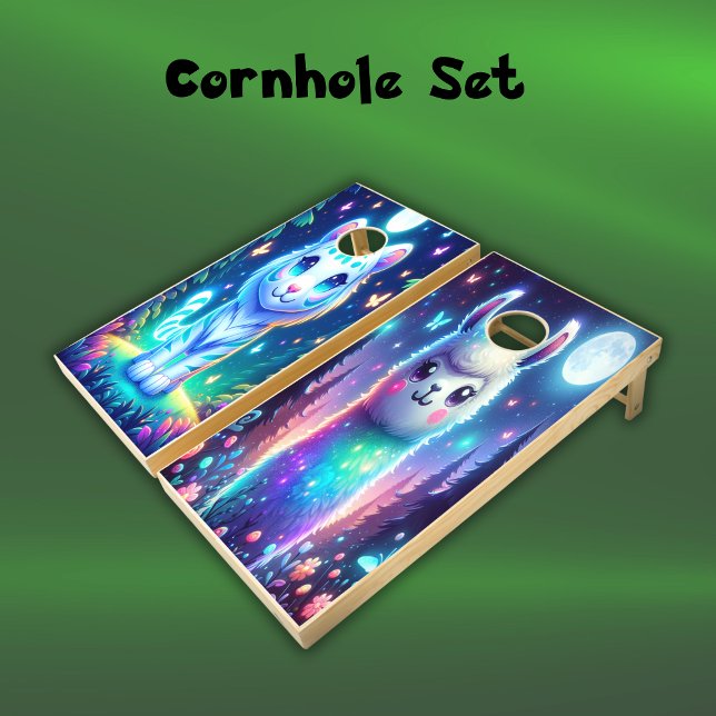 Cute Llama v Tiger Holographic | Cornhole Set (Creator Uploaded)
