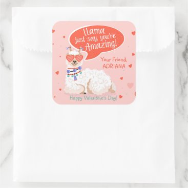 Cute Llama Valentine Square Sticker Cute Llama Valentine Square Sticker