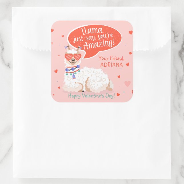 Cute Llama Valentine Square Sticker (Bag)