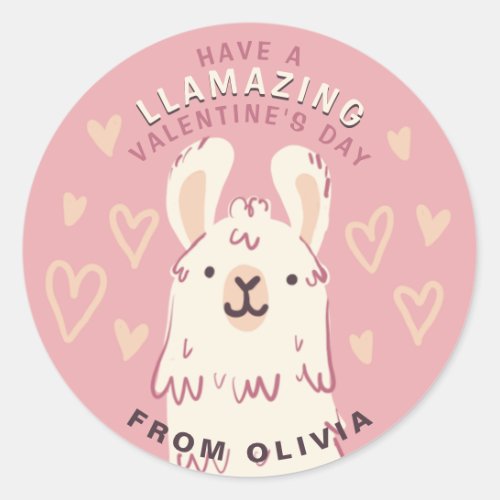 Cute Llama Valentines Classic Round Sticker