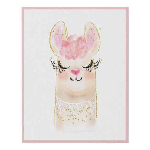 Cute Llama Watercolor Nursery  Faux Canvas Print