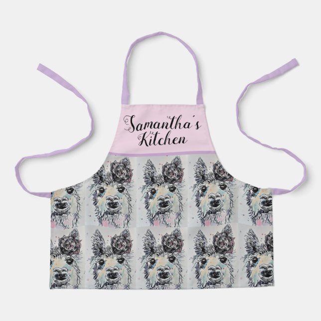 Cute Llama Watercolor Painting Animal Girls Apron (Front)
