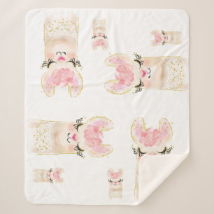 Cute Llama Watercolor  Sherpa Blanket