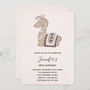 Cute Llama Wearing a Crown Birthday Invitation