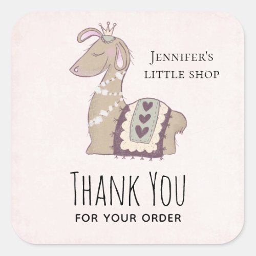 Cute Llama Wearing a Crown Business Thank You Square Sticker