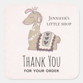 Cute Llama Wearing a Crown Business Thank You Square Sticker