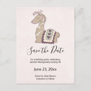 Cute Llama Wearing a Crown Save the Date Invitation Postcard