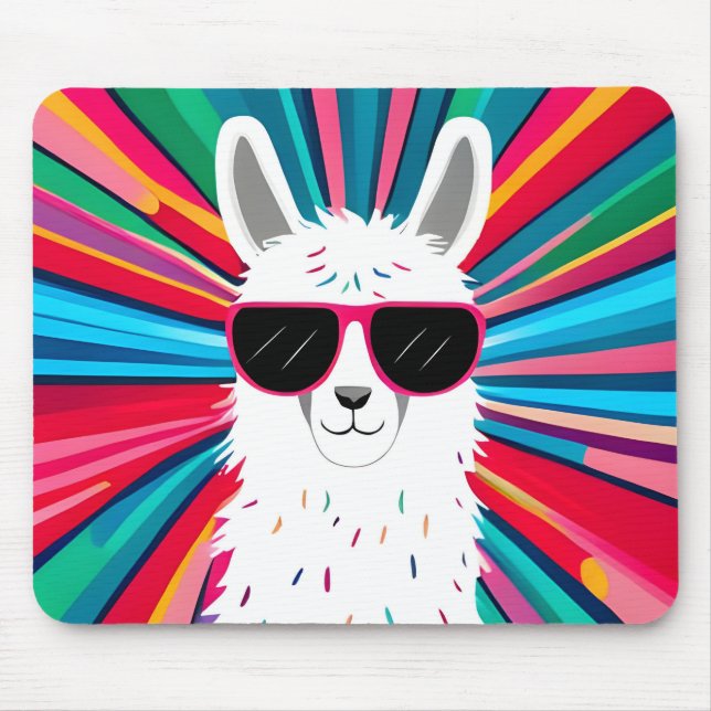 Cute Llama Wearing Cool Sunglass Mouse Pad (Front)